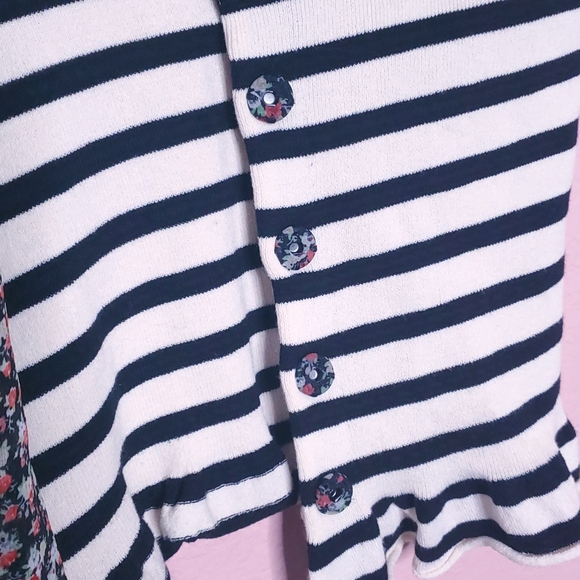 Anthropologie Moth Striped Floral Bow Scarf Peplum Button Front Cardigan - Picture 7 of 11